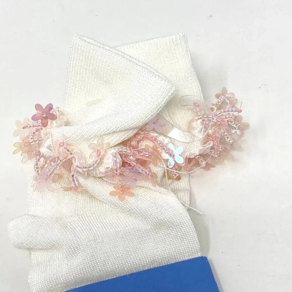 Vintage Nordstrom Dream Socks White Pink Confetti Edge Shoe Size 9-2.5